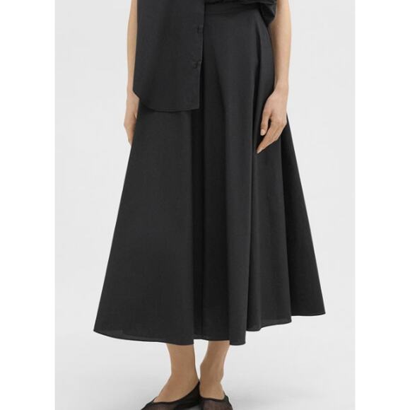 THEORY WOMENS XLARGE HIGH WAIST COTTON BLEND FULL CIRCLE MIDI SKIRT BLACK NEW - Picture 1 of 14